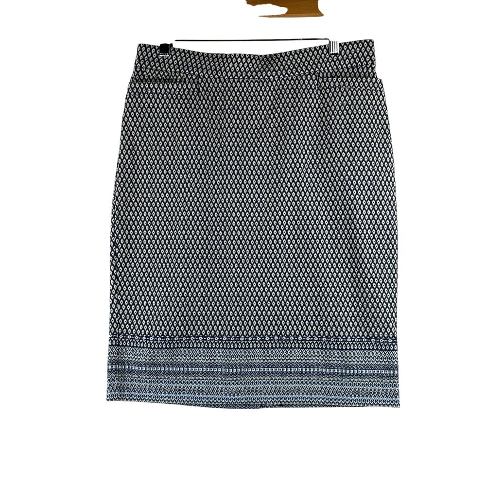 Roz & Ali Stretch Pencil Skirt Women’s Medium Geometric Blue Print Pocket Career
